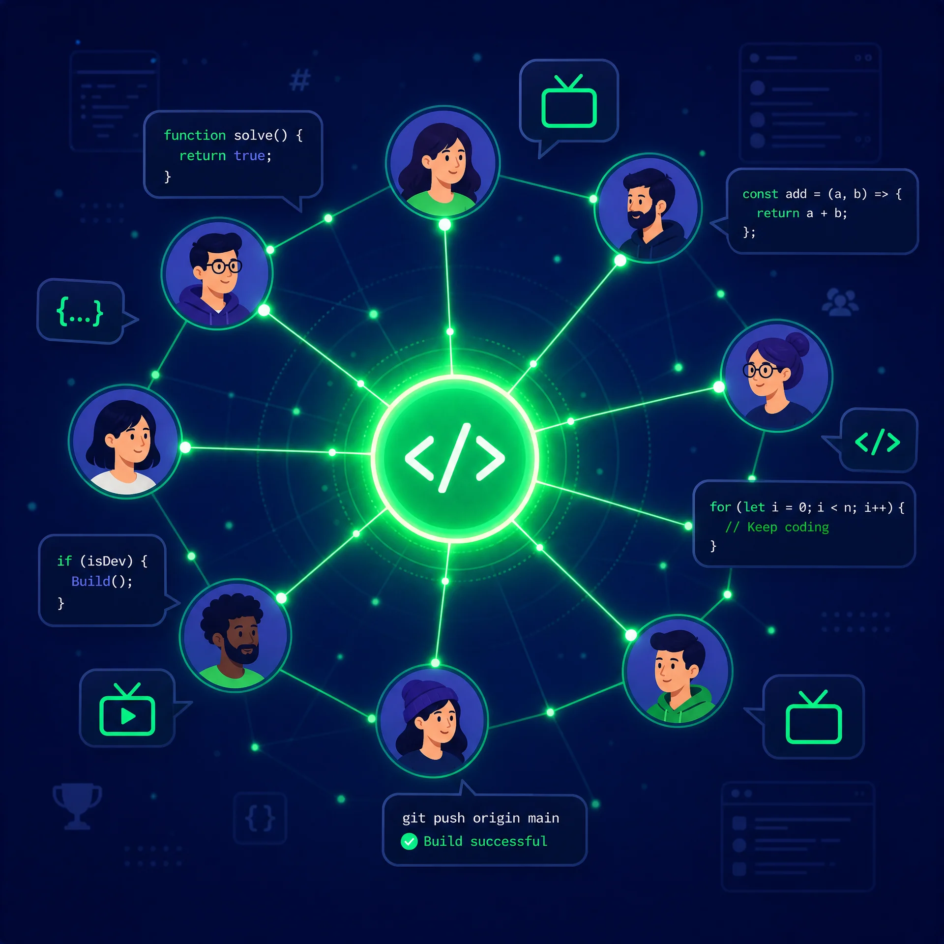 开﻿发者社区互助网络示意图